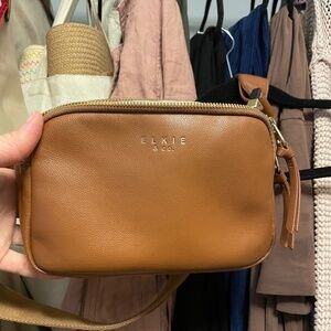 Elkie and Co Crossbody Belt Bag Brown Saddle Vegan Leather